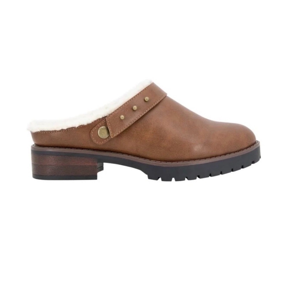 Kensie‎ NIB Wrylie Clog Slingback Heeled Shoe Tan Women Sz 6.5 Sherpa Lined